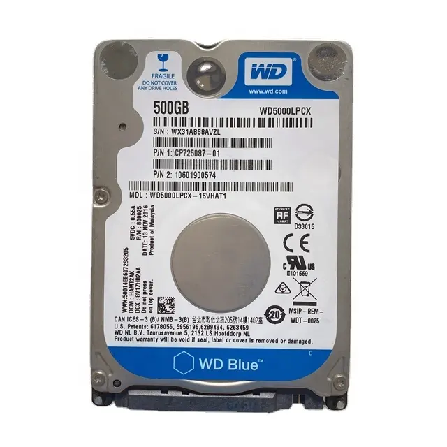 100% iyi durumda ikinci el dahili hdd 2.5 ''mavi ince 7mm 500GB WD5000LPCX sabit disk sürücü dizüstü bilgisayarlar