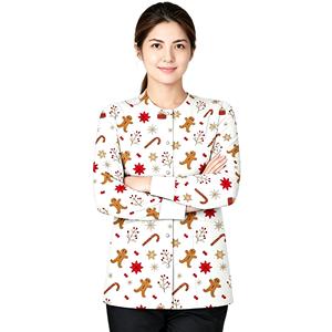 <b>Women</b> Floral Nursing Scrub <b>Jacket</b> Long Sleeve Printed Medical Uniform Cardigan Hospital Workwear - Product Image 4