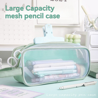 Vente en gros de trousses à crayons multifonctionnelles semi-transparentes avec fermeture à glissière, logo personnalisé, trousse à crayons portable et durable pour les fournitures scolaires