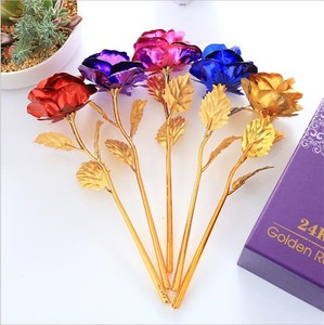 QSLH Ti169 plastique 25 cm rose eternel 24k or rose 24k unique coloré 24k plaqué or rose fleur pour la saint-valentin - Product Image 3