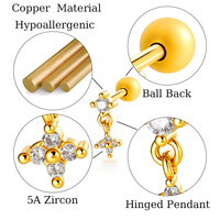 Boucles d'oreilles Hengsen hypoallergéniques plaquées or/argent, zircon, piercing cartilage, pendentif lobe d'oreille, boucles d'oreilles à bille