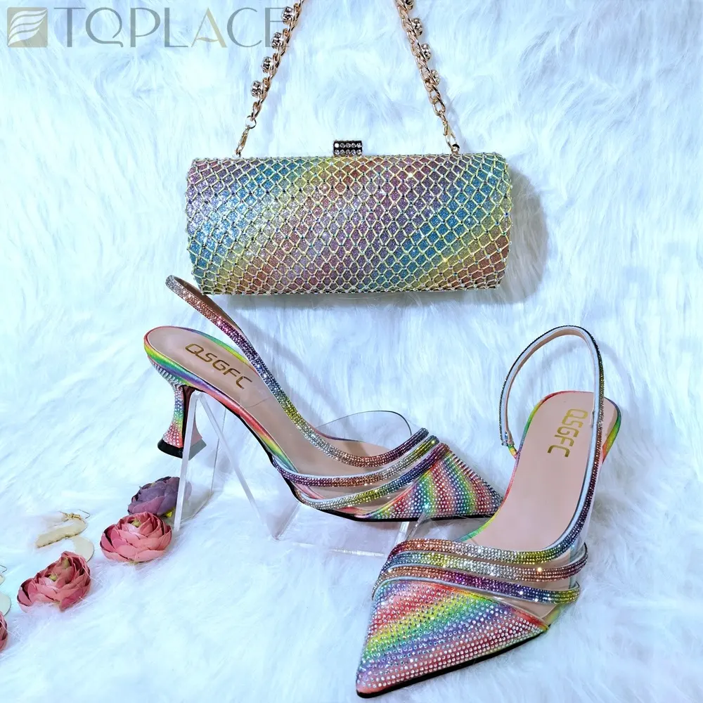 Rainbow Color African Matching Shoes And Bag Set For Nigeria Bag And Shoes Set Italian Ladies Elegant Designs Party