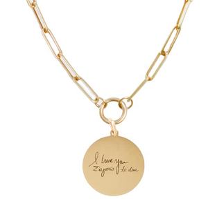 Medallones de escritura a mano personalizados, joyería personalizada de acero inoxidable, cadena de Clip de papel, soporte grabado, collar con abalorio - Product Image 1