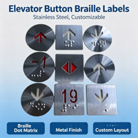 Étiquette tactile en braille en acier inoxydable pour boutons d'ascenseur - Taille personnalisée, signalétique accessible, points braille en relief, fabriqué en Chine, modèle 0012