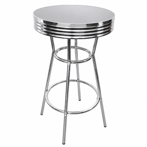 Mesa de <span class=keywords><strong>Bar</strong></span> Estilo Vintage, Redonda, Negra, con Base Cromada y Reposapiés de Doble Anillo, Estilo Diner de los Años 50, para el Hogar, Sala de Juegos, Cueva del Hombre, <span class=keywords><strong>Bar</strong></span> - Product Image 4