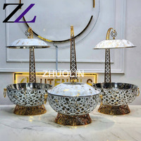 Plat de service rond de luxe doré 8 Lites pour buffet de restaurant avec couvercle suspendu, blanc et or, en forme de boule, 8L