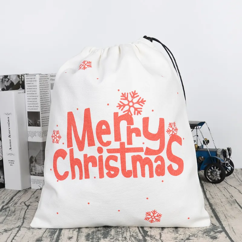 Yüksek kral çevre dostu beyaz tatil dekoratif hediyeler büzgülü pamuklu çanta özel tozluk depolama