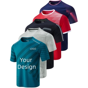 T-shirt de sport pour homme 100 % polyester, séchage rapide, respirant, imprimé numériquement, col, course à pied, personnalisé, entraînement, maillot de sport, vente en gros - Product Image 1
