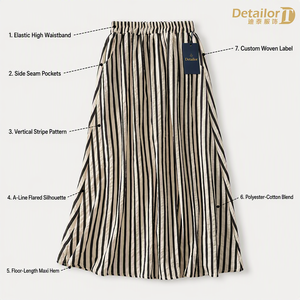 Jupe longue maxi évasée rayée teinte en fil pour <span class=keywords><strong>femme</strong></span>, taille haute, respirante, avec logo personnalisé, OEM, en stock, vente en gros - Product Image 2