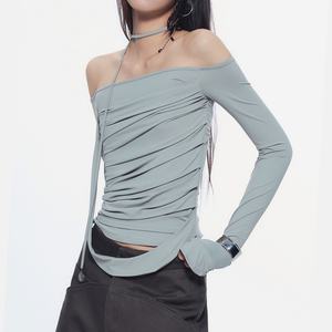 Camiseta de Manga Larga con Hombros Descubiertos para Mujer, Diseño Personalizado al por Mayor, Camiseta Lisa de Algodón de Alta Calidad, Ropa Femenina - Product Image 2