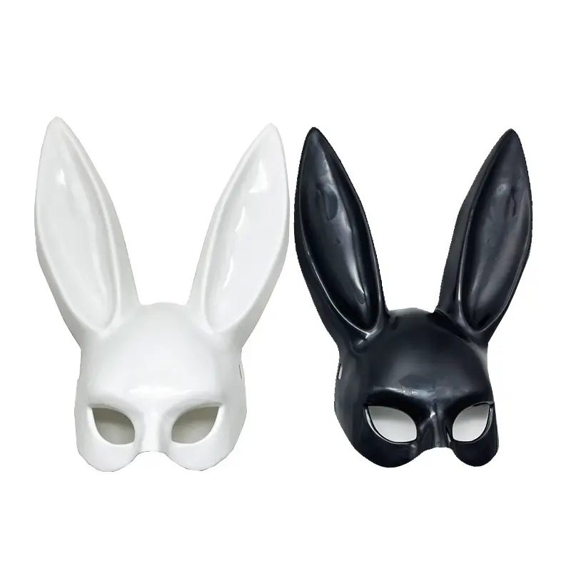 Masque de carnaval d'Halloween costume de cosplay noir et blanc en plastique de halloween fille de lapin avec décoration de fête