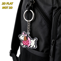 Porte-clés en acrylique chien mignon, breloque chiot rose de dessin animé avec robe à pois, résistant aux rayures, anneau fendu inclus