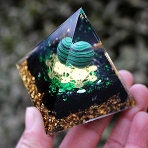 Crystal Epoxy Pyramid Resin Craft With Malachite Ball Home Decoration Artistic <b>Desktop</b> Ornament - Product Image 4