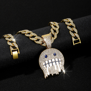 สร้อยคอฮิปฮอปแบบคิวบา ประดับจี้หน้ายิ้มตลกๆ ด้วยเพชรเทียม ชุบทอง ทำจากโลหะผสมสังกะสี - Product Image 5