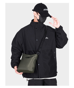 Men's <b>Black</b> Messenger <b>Bag</b> Nylon Material Waterproof Zipper Closure Embossed Logo All Seasons Daily Use <b>Small</b> Size - Product Image 1
