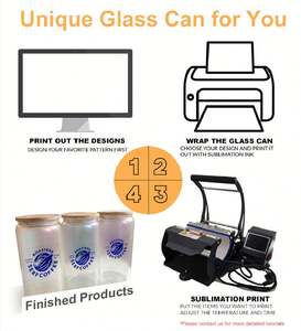 Vente chaude entrepôt USA : Verre canette 16oz transparent, forme café/soda, pour sublimation, irisé, avec couvercle en bambou et paille en plastique - Product Image 4