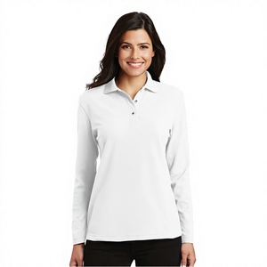 Wholesale Custom Logo Vintage Anti-Pilling Compressed 100% Cotton Golf <b>Polos</b> T-Shirts <b>Women</b> <b>Long</b> <b>Sleeve</b> Breathable Knitted Print - Product Image 3