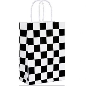 Bolsas de Regalo a Cuadros Blancos y Negros, Bolsas de Regalo para Fiestas de Carreras, Bolsas de Regalo con Asas para Fiestas de Autos de Carrera - Product Image 1