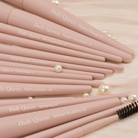 Daily Queen & Mor-phe 19 pièces Pinceaux de maquillage en poils nano gris à manche rose, poils denses et sensation luxueuse, logo personnalisé