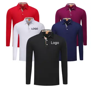 2024 Neues Design individueller Sublimationsdruck Logo Baumwolle Polo-Shirts Stickerei Herren Polo-T-Shirts lange Ärmel Freizeit-Polo-T-Shirt