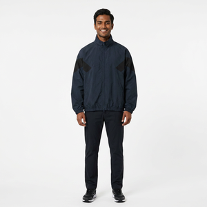 Custom <b>Men's</b> Outdoor Canvas Zipper Coat with Stand Collar Embroidered Pattern Windproof Street Style Hooded Windbreaker <b>Jacket</b> - Product Image 1