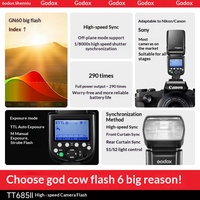 Flash Godox TT685II de deuxième génération pour appareil photo - TTL, synchronisation haute vitesse, griffe rotative pour appareils photo Fuji