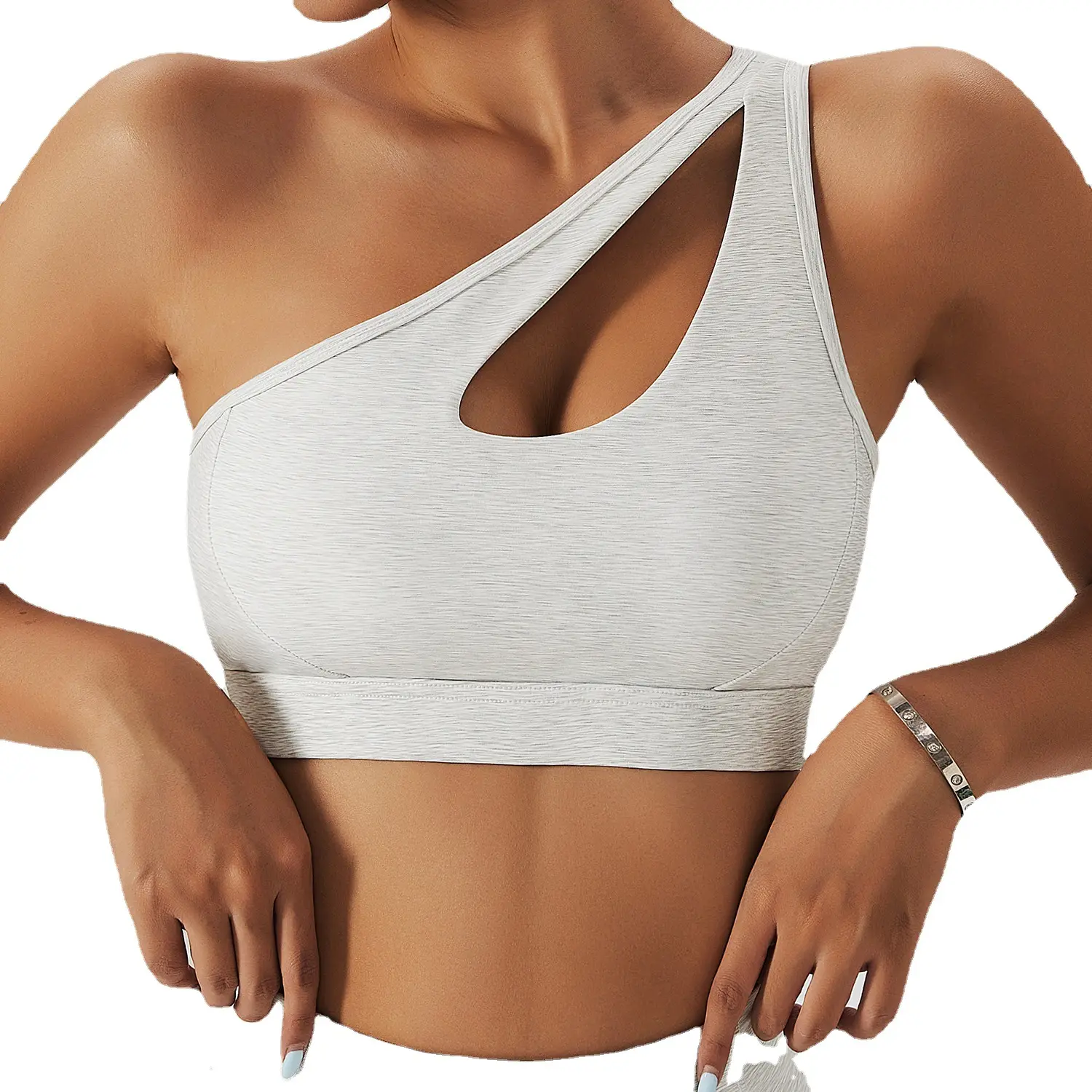 Новые товары, Экологичная переработанная полиэфирная пряжа на одно плечо, танцевальный спортивный бюстгальтер, топы для женщин