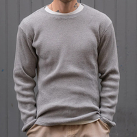 T-shirts pour hommes en tricot gaufré, T-shirts à manches longues, hauts à col rond pour hommes, T-shirt gaufré durable, vêtements personnalisés pour hommes