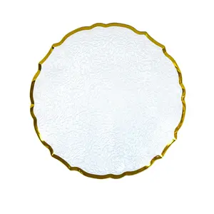 Hot Gold Rim Clear Wedding Decoration Plastic Charger Tray