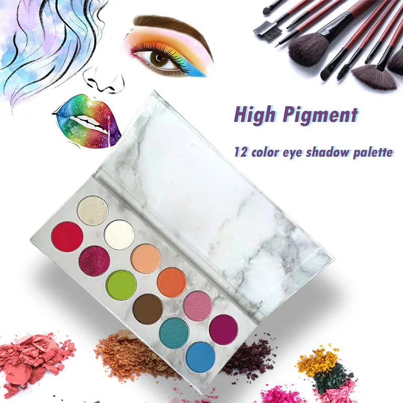 HOT 12 Colors Makeup Eyeshadow Palette Glitter Matte Shimmer Eyeshadow Cosmetics Vendor Marble China Private Label Loose Powder
