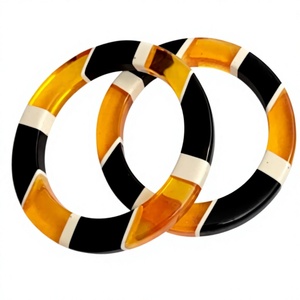 Bracelets joncs tendance faits main en résine acrylique, design cercle, unisexe, avec perles en laiton orange, bijoux de mode pour femme - Product Image 5