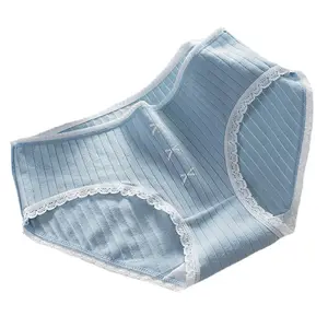 Ropa interior con estampado de nuevo estilo para mujer, pantalones triangulares de cintura media de algodón puro para aumentar el código