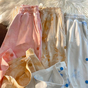 Pantalones KingSen OEM 100% Algodón French Terry Tie Dye con Cintura Elástica, Transpirables, Casuales, de Corte Holgado y Pierna Ancha con Broches Laterales - Product Image 1