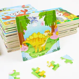 Children's Wooden Board With 9 Large Blocks Cartoon Animal Patterns Puzzle And Enlightenment Toys
