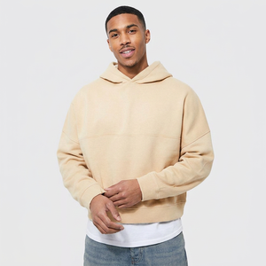 Sweat à capuche surdimensionné personnalisé à ourlet brut 450 g/m² sans cordon en coton épais vierge, coupe courte pour homme - Product Image 1