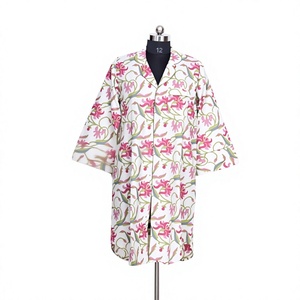 Robe midi moulante à imprimé floral pour femme, col en V, manches longues, décontractée, été, tissée, respirante, écologique, formelle, 100% coton - Product Image 1