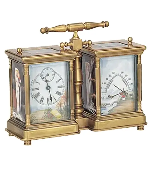 Style français mi laiton tubé jumeaux conjoints 8 jours répéteur mouvement mécanique en forme de T hygromètre chariot voyage horloge/montre