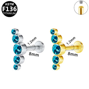 Clous d'oreilles en titane avec cristaux pour piercing du cartilage et des lèvres, bijoux en alliage de titane ASTM F136, design géométrique, usage quotidien - Product Image 5