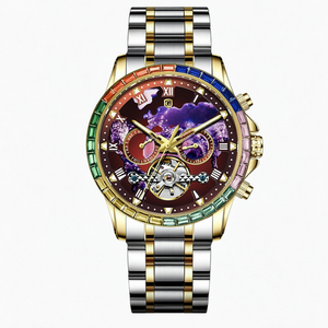 Montre pour homme en acier inoxydable avec tourbillon, mécanique, phase de lune, résistante à l'eau, résistante aux chocs, style hip-hop - Product Image 1