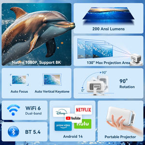 โปรเจคเตอร์พกพา LED สมาร์ท 1080P <span class=keywords><strong>HD</strong></span> พร้อมระบบโฟกัสอัตโนมัติ ระบบปฏิบัติการ Android 14 ลำโพงในตัว รองรับความละเอียด 8K สำหรับดูหนังกลางแจ้ง - Product Image 5