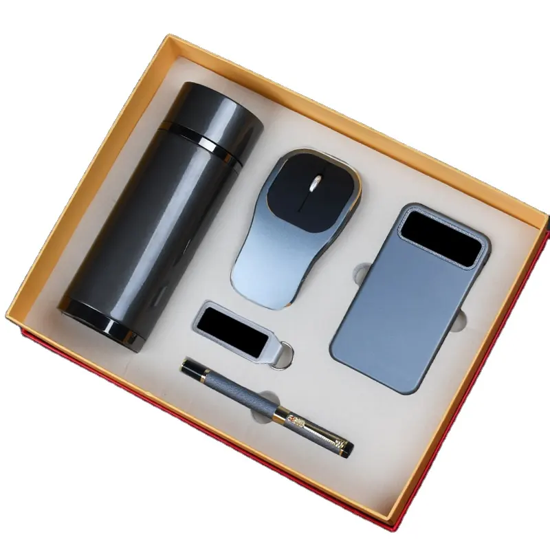 Toptan iş setleri A5 düz dizüstü metal kalem USB bellek hediye taşınabilir şarj cihazı seti