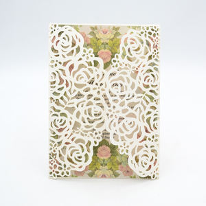 Invitations de mariage personnalisées en papier écologique <span class=keywords><strong>d</strong></span>écoupées au laser en forme de rose creuse 3D, fête prénuptiale, fête prénatale, fiançailles, anniversaire, 15-16e - Product Image 3