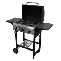 Barbecue à gaz GPL BENSUN Premium robuste pour extérieur, 3 brûleurs, allumage piézoélectrique, tables latérales pliables, chariot en acier inoxydable