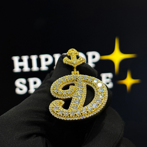 Pendentif personnalisé lettre D, design double couche, serti de moissanite, avec attache personnalisée, en argent 925, bijoux hip-hop pour hommes et femmes - Product Image 1