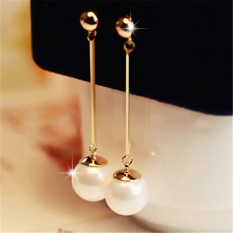 Long Tassel Simulated Pearl Drop Earrings for Women Gift Korean jewelry OL Gold Color