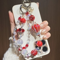 Lujoso Colgante para Teléfono de Globo Aerostático Rojo, Correa para Teléfono con Cuentas de Cristal de Alta Calidad, Estética Y2K, Joyería Tecnológica, Cordón, Regalo