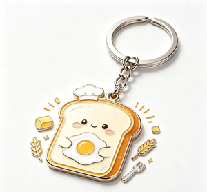 Custom Enamel Bread and Egg Keychain Metal Key Chain Cartoon <b>Bag</b> <b>Charm</b> for Gifts and Promotions - Product Image 1