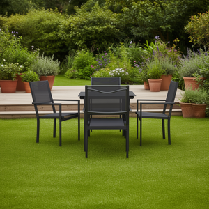 Set da Pranzo da Giardino Nero Antracite per 4 Persone, Struttura in Acciaio Resistente alle Intemperie, Arredamento da Esterno dal Design Contemporaneo - Product Image 2