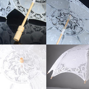 Винтажный кружевной вышитый свадебный зонт, декоративный, ажурный, из ткани, непромокаемый, с деревянной ручкой, ручное открывание, из понжи - Product Image 5