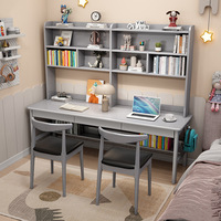 Bureau double en bois massif avec étagère intégrée, bureau informatique extra-large pour usage domestique, étudiants et plusieurs personnes